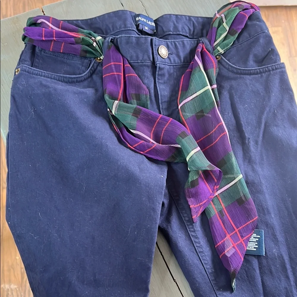 RALPH LAUREN Navy Pants with Plaid Belt